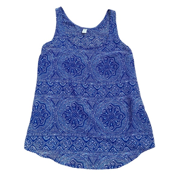 💛 Old Navy Blue & White Printed Sleeveless Tank Top Blouse L / G - Picture 1 of 5